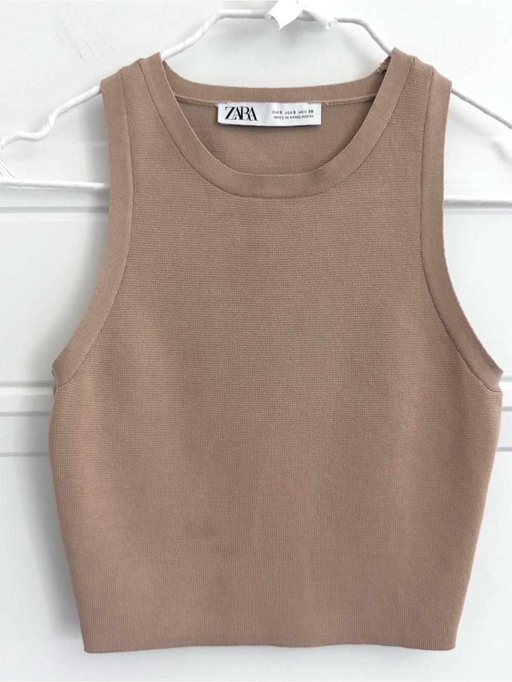 ZARA Camel Sleeveless Knit Crop Top, S